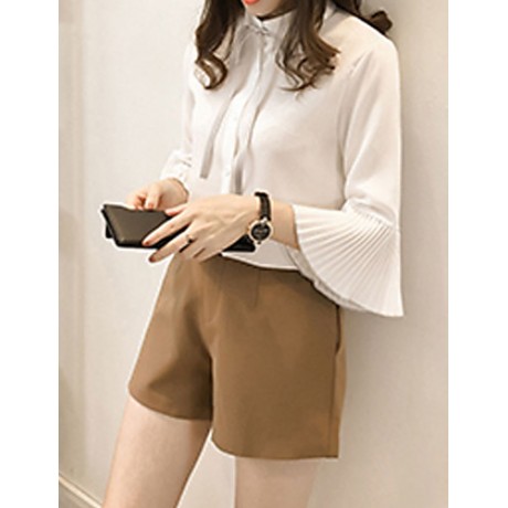 Women's Casual/Daily Simple Spring / Fall Shirt,Solid / Letter Shirt Collar Long Sleeve Blue / White Others Thin