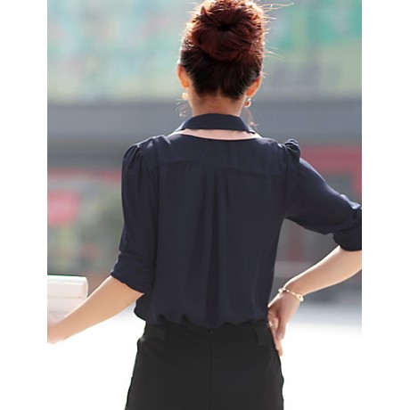 Women's Cute Contrast Bow Collar Half Sleeve Shirt