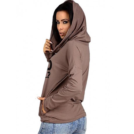 Women's Going out / Casual/Daily Simple Spring / Fall T-shirtLetter Hooded Long Sleeve