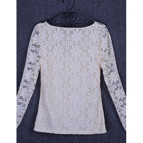 Women's Patchwork Lace Slim All Match Fashion Street chic Simple Plus Size T-shirt,Round Neck Long Sleeve