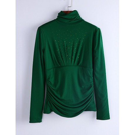 Women's Plus Size / Sexy Spring Blouse,Solid Turtleneck Long Sleeve Black / Green / Purple Cotton / Rayon Medium