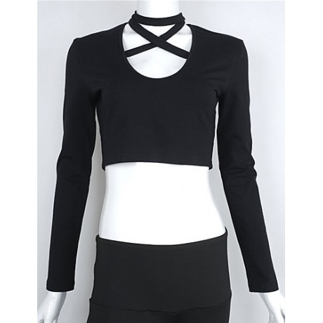 Women's Casual/Daily Simple Fall / Winter T-shirtSolid Asymmetrical Long Sleeve Black Cotton Medium