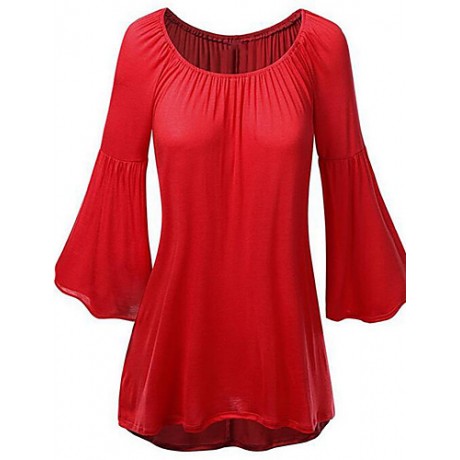 Women's Casual/Daily Street chic Loose Blouse ,Solid Round Neck Flare Long Sleeve