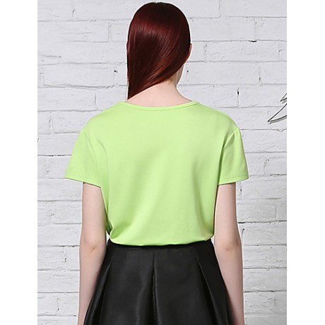 Women's Casual/Daily Simple Summer T-shirtPrint Round Neck Short Sleeve White / Green