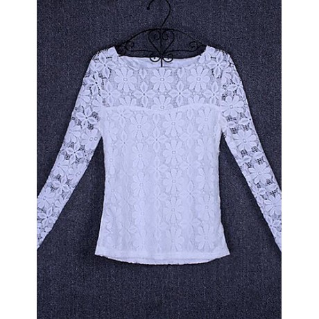 Women's Patchwork Lace Slim All Match Fashion Street chic Simple Plus Size T-shirt,Round Neck Long Sleeve