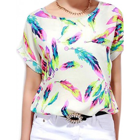 Women's Chiffon Batwing Sleeve Floral Print Tops Blouse T-Shirt Plus Size