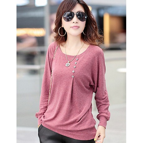 Women's Casual Stretchy Long Sleeve Regular Blouse (Cotton Blends)