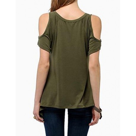 Women's Sexy Off Shoulder Fishtail hem T-shirt (Cotton)