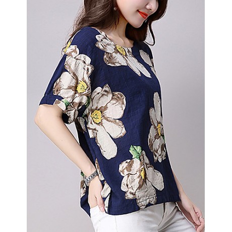 Women's Going out / Casual/Daily Street chic Spring / Summer T-shirt,Print Round Neck Short Sleeve