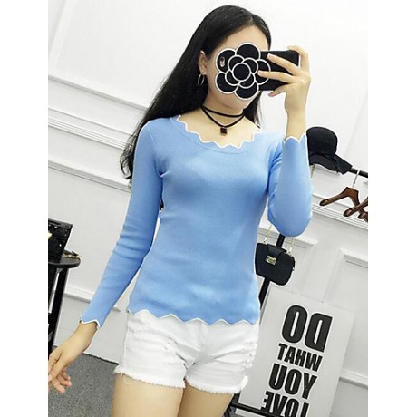 Women's Casual SpringFall WinterT-shirt,Solid Asymmetrical Long Sleeve Blue / Pink / White / Black Shirt