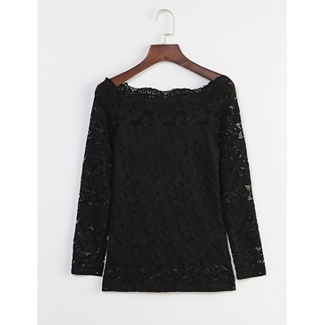 Women's Vogue Lace Bateau Long Sleeve Hollow Out Lace T-shirt