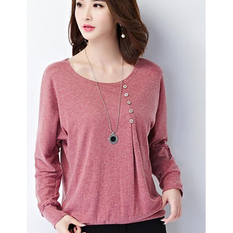 Women's Going out / Work / Holiday Cute / Street chic / Sophisticated T-shirt,Print / Color Block Round Neck Long Sleeve