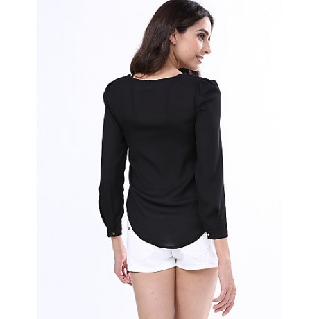 Women‘s V Neck Long Sleeve Zipper Blouse(More Colors)