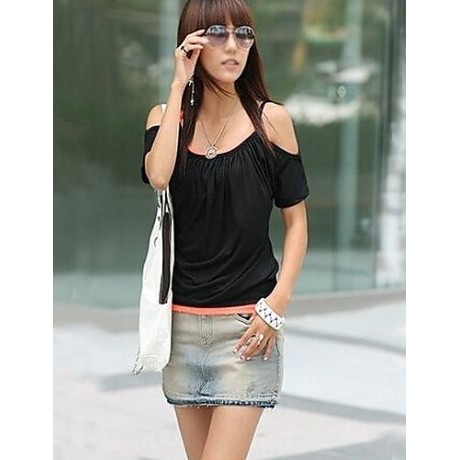 Women's Off Shoulder Strap Flutter T-shirt