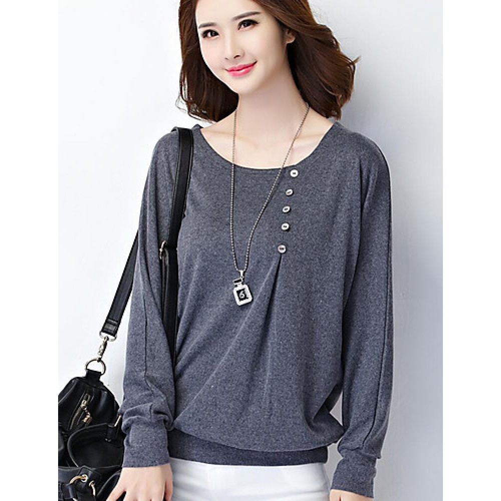 Women's Going out / Work / Holiday Cute / Street chic / Sophisticated T-shirt,Print / Color Block Round Neck Long Sleeve