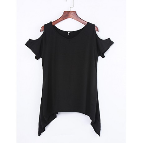 Women's Sexy Off Shoulder Fishtail hem T-shirt (Cotton)