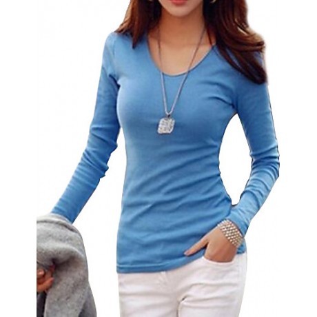 Women's Basic Soft V-neck Slim T-shirt