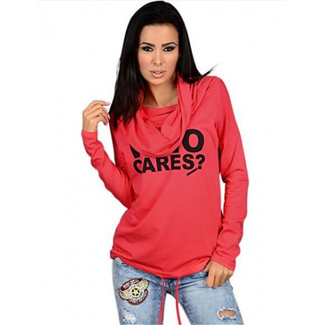 Women's Going out / Casual/Daily Simple Spring / Fall T-shirtLetter Hooded Long Sleeve