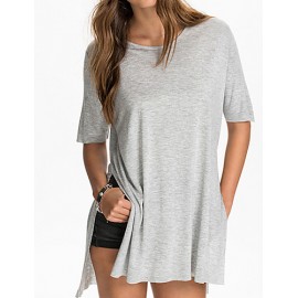 Women's Solid Black / Gray T-shirt,Casual / Simple / Simple Loose Thin Split Asymmetrical Fashion Cotton