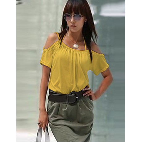 Women's Off Shoulder Strap Flutter T-shirt