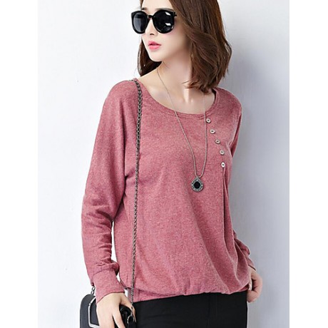 Women's Going out / Work / Holiday Cute / Street chic / Sophisticated T-shirt,Print / Color Block Round Neck Long Sleeve