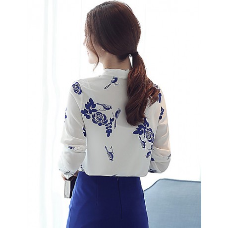 Women's New Fashion Bowknot Chiffon Long Sleeve Blouses Shirt