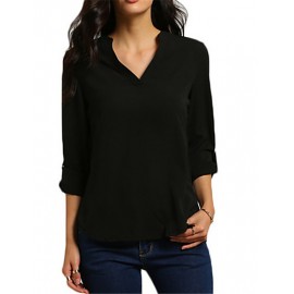 New Blusas Sexy V Neck Chiffon Women Blouse Casual Long Sleeve OL Style Solid Shirts Tops Plus Size