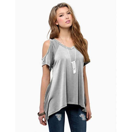 Women's Sexy Off Shoulder Fishtail hem T-shirt (Cotton)