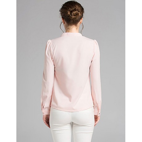 Women's Work Sophisticated Fall BlouseSolid V Neck Long Sleeve Pink / White Acrylic Medium