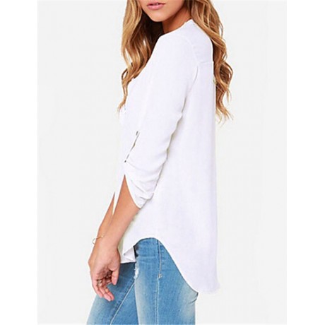 New Blusas Sexy V Neck Chiffon Women Blouse Casual Long Sleeve OL Style Solid Shirts Tops Plus Size