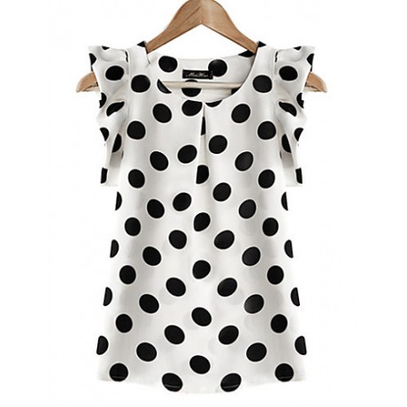 Women's Casual/Daily / Plus Size Simple Summer Blouse,Polka Dot Round Neck Short Sleeve White Polyester Translucent