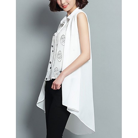 Women's Print White Shirt,Shirt Collar Sleeveless