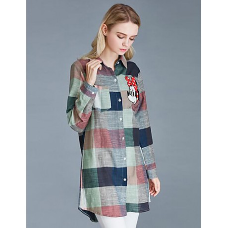 Women's Plus Size / Casual/Daily Street chic Spring / Fall Shirt,Print Shirt Collar Long SleeveCotton Medium