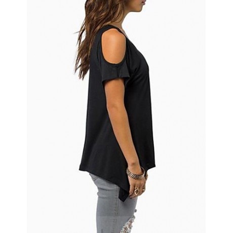 Women's Sexy Off Shoulder Fishtail hem T-shirt (Cotton)