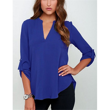 New Blusas Sexy V Neck Chiffon Women Blouse Casual Long Sleeve OL Style Solid Shirts Tops Plus Size