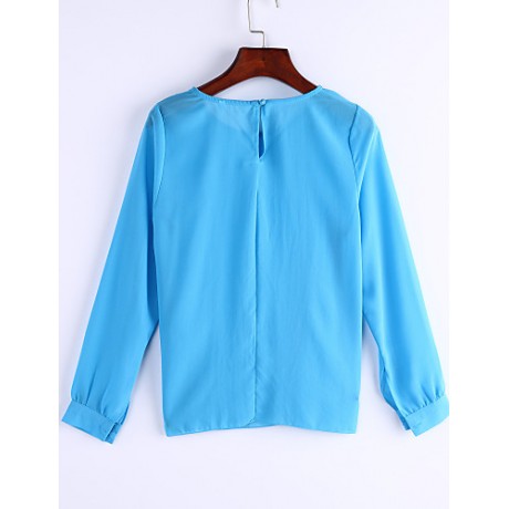 Sexy All Seasons Blouse,Solid Round Neck Long Sleeve Blue / Pink Polyester Thin