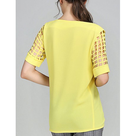 Women's Party/Cocktail Boho / Punk ,Solid Round Neck Short Sleeve Blue / White / Black / Yellow Polyester Thin