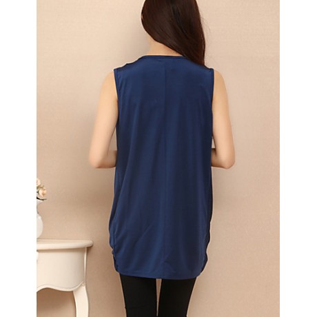 Women's Solid Blue Tanks,V Neck Sleeveless