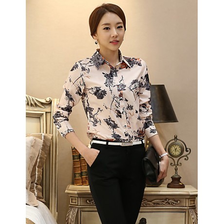 Women's Wild Print Plus Size Long Sleeve Chiffon Shirt